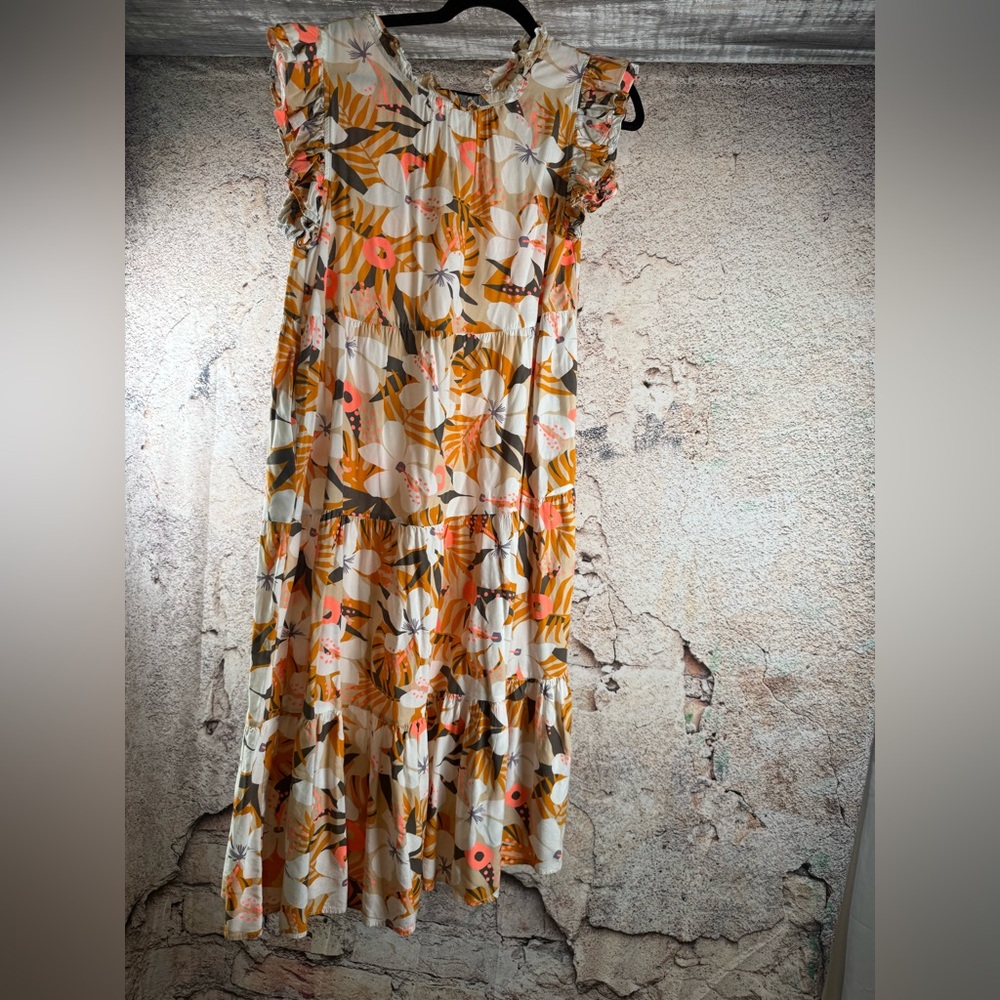 THML Orange and Cream Patterned dress small. A255